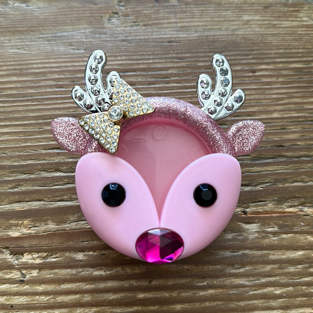 New Bath and Body Works pink reindeer Scentport Visor/Vent Clip glitter & gems